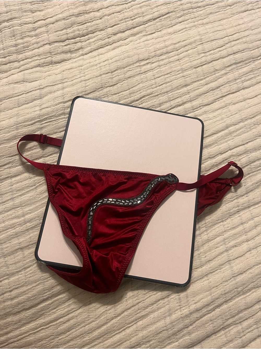 Victoria's Secret PINK Satin Bikini Briefs with Beaded Snake - Burgundy - Picture 2 of 7